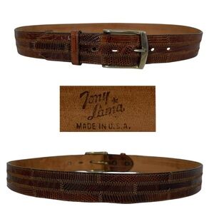 Tony Lama Belt Mens 34 Brown Lizard Leather Western USA Cowboy Exotic Vintage